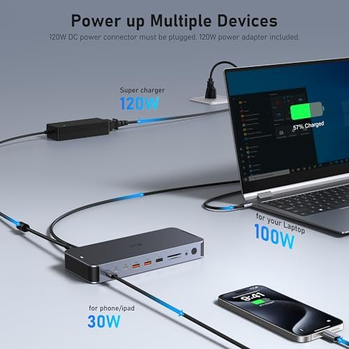 Laptop Docking Station USB C Dock Multiport Hub with 120W Power Adapter - Image 6