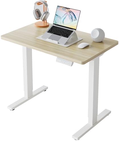 HUANUO 32x19 Inch Small Electric Standing Desk, Adjustable, Light Walnut by HUANUO