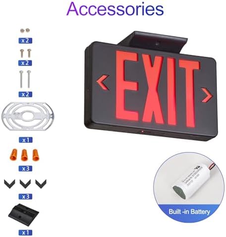 GZRUIYANG Red Exit Sign with Black Housing, LED Emergency Exit Light with Battery Backup, UL Listed, AC 120/277V, Exit Signs with Emergency Lights, Commercial Emergency Lights for Business - 1 Pack - Image 3