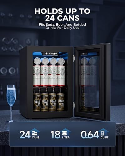 18L Beverage Refrigerator Cooler, 24-Can Mini Fridge with Glass Door - Image 4