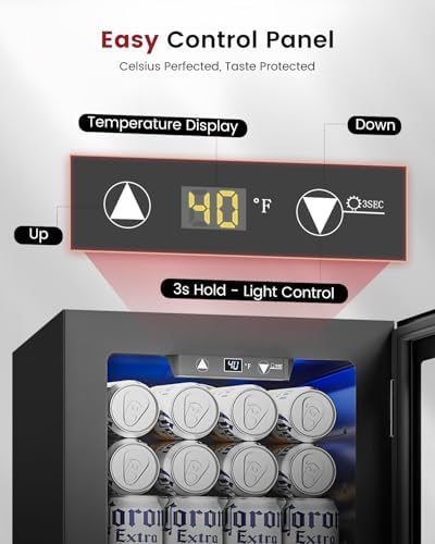 Feelfunn 24 Can Beverage Refrigerator, Mini Fridge, Black - Image 3
