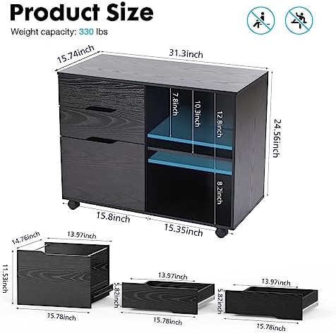 OLIXIS 3 Drawer Lateral File Cabinet, Rolling Printer Stand with Storage - Image 3