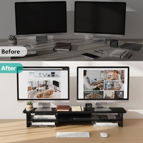 WALI 42 inch Large Wood Dual Monitor Stand Riser with Storage, up to 88lbs - Image 3