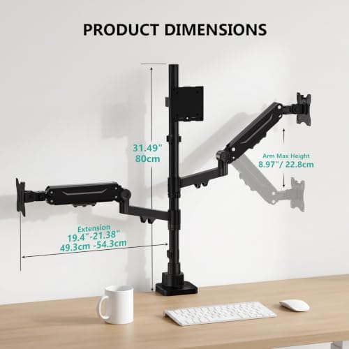 WALI Stacked Triple Monitor Mount for 49" UItrawides and Dual 34" Monitors - Image 4