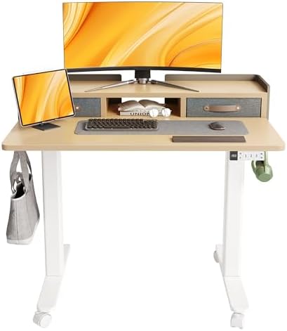 Claiks Standing Desk with Drawers, Adjustable Stand Up Electric Small Standing Desk Adjustable Height with Storage Shelf and Splice Board, 40 Inch, Natural by CLAIKS