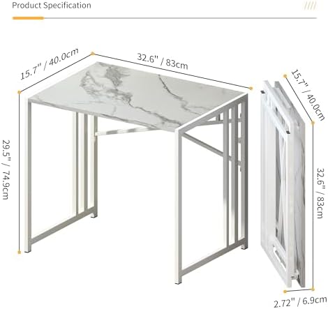 Lutown-Teen 32 inch Folding Small Desk, White Marble - Image 3