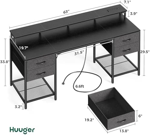 Huuger 63 inch Computer Desk with Power Outlets & 4 Drawers - Image 2