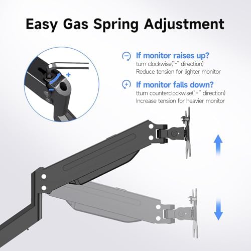 suptek Dual Monitor Mount Gas Spring Monitor Arm Desk Stand with Base,Free Standing Pneumatic Height Adjustable Monitor Stand for 17 to 34 inch,Holds up to 24.25 lbs,Black(ML8SPX) - Image 4