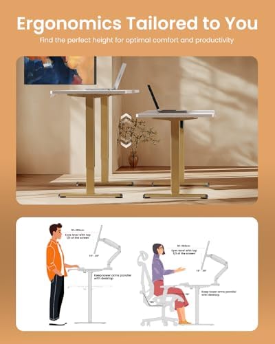 ErGear Height Adjustable Electric Standing Desk, 32 x 19 Inches Sit Stand up Desk, Memory Computer Home Office Desk, White+Gold - Image 7