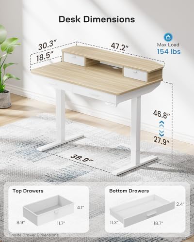 HUANUO 48 x 30 inch Electric Standing Desk with 4 Drawers, Natural - Image 3