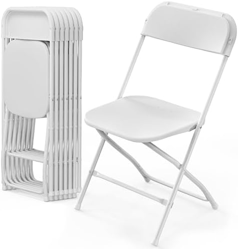 VINGLI 8 Pack White Plastic Folding Chair, Indoor Outdoor Portable Stackable Commercial Seat with Steel Frame 350lb. Capacity for Events Office Wedding Party Picnic Kitchen Dining by VINGLI