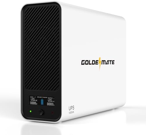 GOLDENMATE 1000VA/600W Lithium UPS Battery Backup & Surge Protector, White by GOLDENMATE