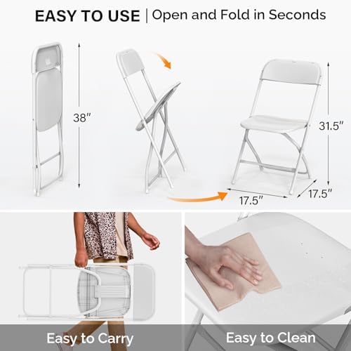 VINGLI 12 Pack White Plastic Folding Chair, Indoor Outdoor Portable Stackable Commercial Seat with Steel Frame 350lb. Capacity for Events Office Wedding Party Picnic Kitchen Dining - Image 3