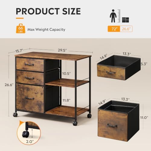 DEVAISE 3 Drawer Mobile File Cabinet, Fabric Lateral Filing Cabinet - Image 3