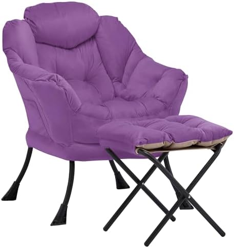 Lazy Chair with Ottoman, Comfy Reading Chair, Purple by Aunekiv