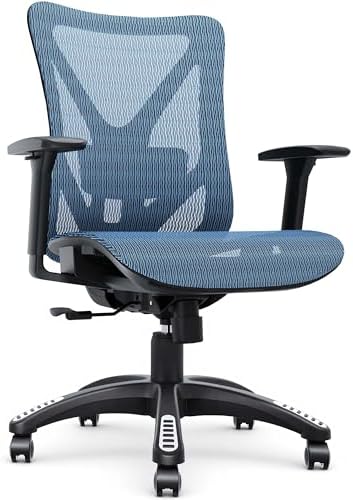 Ergonomic Office Chair, Mesh Computer Desk Chairs with BIFMA X5.1 Certified, Adjustable Lumbar Support, 3D Arm, Tilt Back, Wide Seat, Comfy Swivel Work Task Chair for Company and Home (Azure Blue) by MOLENTS
