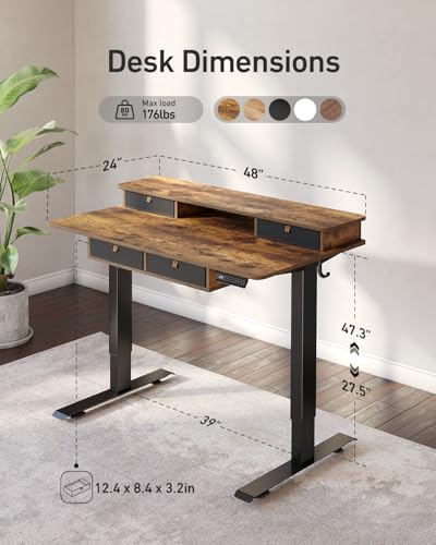 CubiCubi 48" x 24" Standing Electric Desk with Drawers, Vintage Brown - Image 3