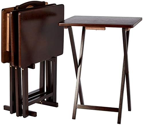 Amazon Basics Portable Foldable TV Tray Table with Storage Rack, Space-Saving Design, Sturdy Wood, 14.6" L x 19" W x 26" H, Espresso, 4-Pack by AmazonBasics