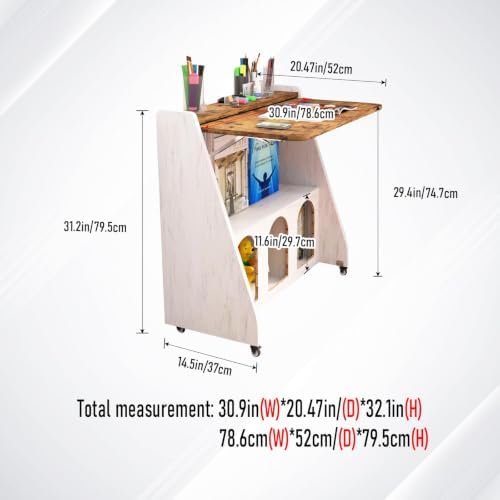 Portable Desk on Wheels, Farmhouse Rolling Computer Desk, Mobile Workstation Rolling Laptop Cart with Storage and Wheels for Home Office Small Space(Rustic Brown) - Image 2