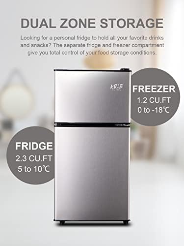 KRIB BLING Mini Fridge With Freezer,3.5 Cu. Ft Compact Refrigerator With 2 Doors,7- Level Adjustable Thermostat, Removable Glass Shelves For Bedroom, Office, Kitchen, Apartment, Dorm, Silver - Image 4