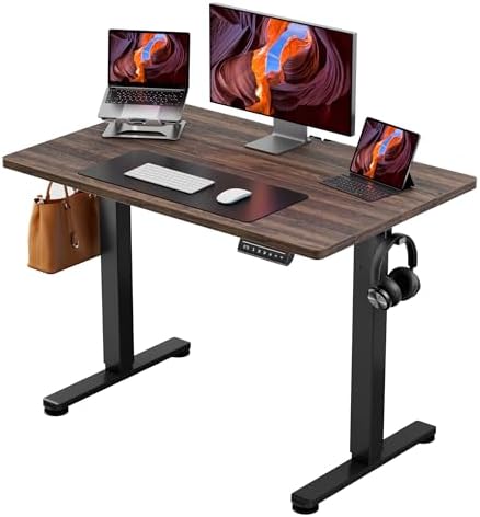 ErGear Height Adjustable Electric Standing Desk, 44 x 24 Inches Sit Stand up Desk, Memory Computer Home Office Desk, Dark Walnut by ErGear