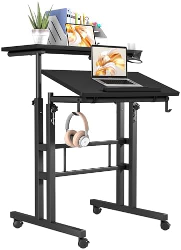 Klvied Mobile Standing Desk, Adjustable, Black by Klvied