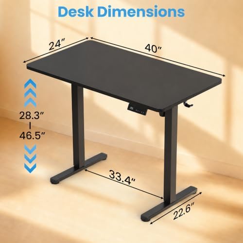 Electric Standing Desk, 40" x 24" Adjustable Height Sit Stand Desk, Small Space Workstation, Compact Computer Desk for Home Office, Stable Steel Frame (Black) - Image 3