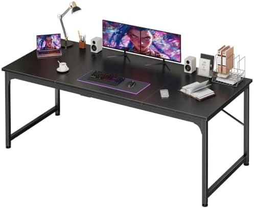 PRAISUN 63 Inch Computer Desk, Office Desk, Spacious Desktop, Black by PRAISUN