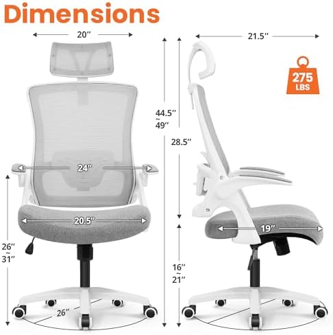 NEO CHAIR Office Desk Chair with Ergonomic High Back Mesh Headrest, Grey - Image 2