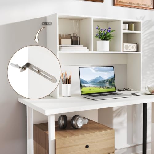 Tangkula White Desktop Bookshelf with 4 Storage Compartments - Image 6