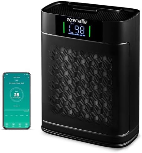 SereneLife HEPA Air Purifier for Home – Smart WiFi & App Control, Ultra-Quiet Air Purifier for Bedrooms & Large Rooms, Removes Dust, Pet Hair & Odors, Ideal for Pets & Allergies (1,076 Sq Ft, Black) by SereneLife
