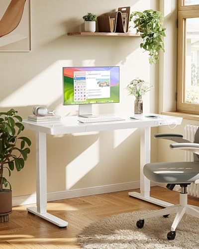 Marsail 47.24 inch Glass Standing Desk with 2-Zone Drawer Storage, White - Image 2