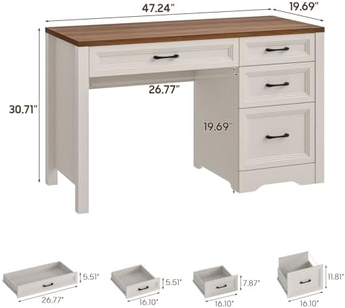 Vabches Farmhouse Executive Desk with Storage and Ample File Drawer, Rustic Large Home Writing Desk for Bedroom, White - Image 2