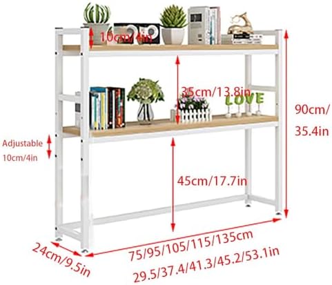 Desk Hutch Shelf Dorm Adjustable 3 Tier Countertop Desktop Bookshelf, Metal Hutch Bookcase Organizer for Office Computer Desk(White Frame,75cm/29.5in) - Image 2