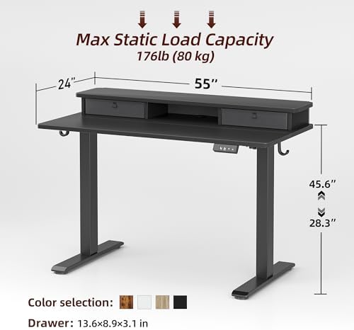 TIQLAB Standing Desk with Two Drawers, Stand Up Standing Desk Adjustable Height, Electric Sit Stand Table with Storage Shelf and Splice Board, 48 * 24 inch, Black - Image 3