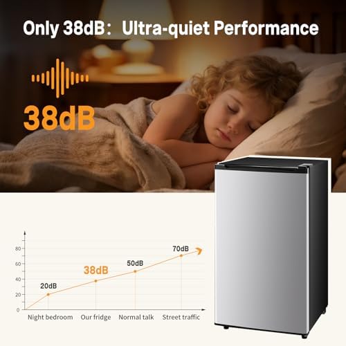 NEWBULIG Mini Fridge with Freezer 3.2 Cu.Ft Small Refrigerator for Office, Dorm, Small Fridge with Adjustable Thermostat, Energy Saving, Singel Door, Sliver - Image 6