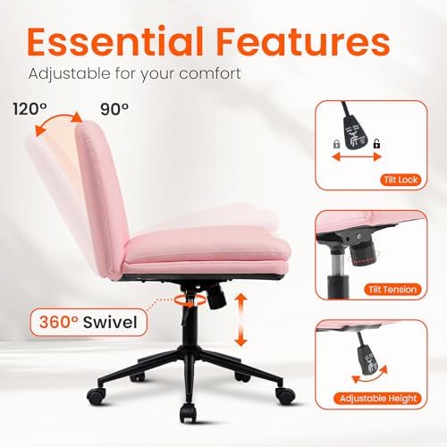 Orange Factory Criss Cross Chair, Wide Leather Vanity Desk Seat, Pink Pu - Image 6