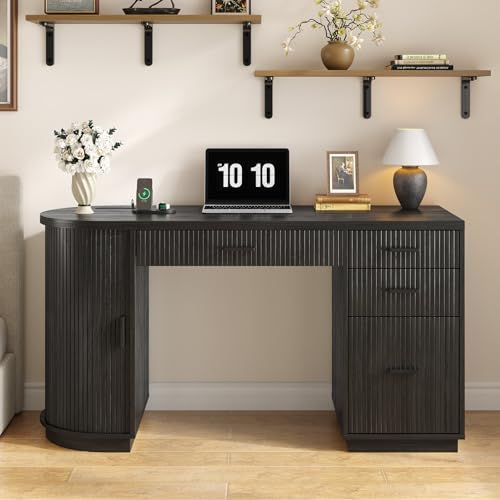 ONBRILL 58 Inch Fluted Executive Desk with File Drawer, Black - Image 5