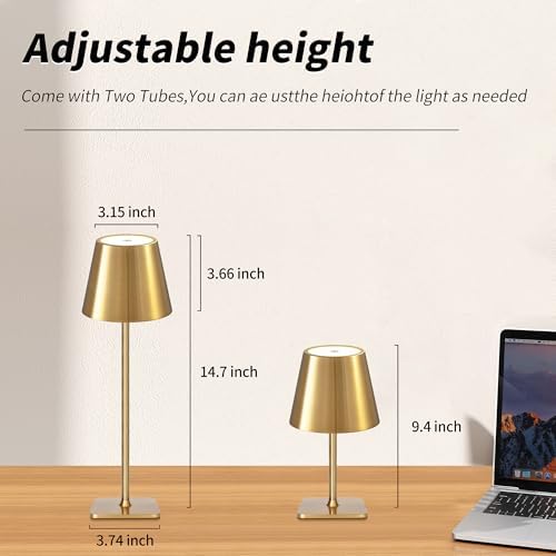 Mr. White Outdoor Waterproof Cordless Set of 2 Rechargeable Portable Top Touch Battery Operated Powered LED Table Lamp Desk Lamp Lights for Restaurant Kitchen Patio Dinner Dining (Gold 2 Pack) - Image 5