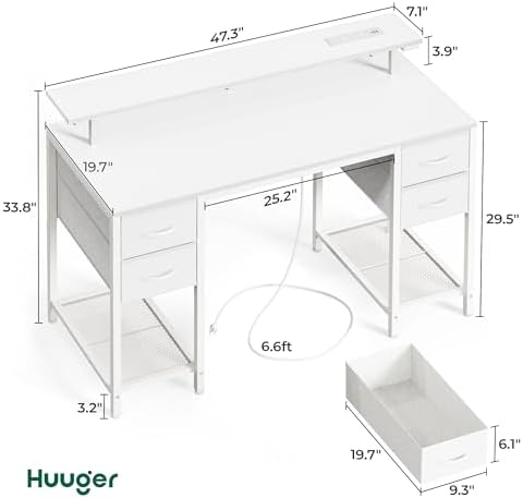Huuger 47 inch Computer Desk with Power Outlets & 4 Drawers - Image 2