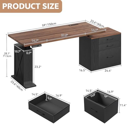 75.5'' Electric Standing Desk with Drawers Corner Desk Black - Image 2