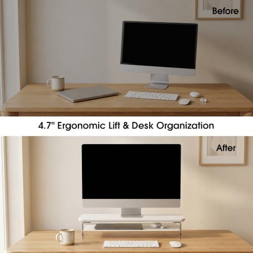 Fenge 23.6" Monitor Stand with Clear Acrylic Legs, White - Image 6