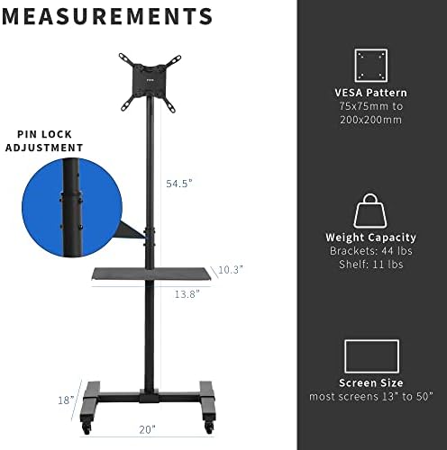 VIVO Black Rolling TV Cart w/Shelf, 13 to 50 inch Screens, STAND-TV07W-S - Image 4