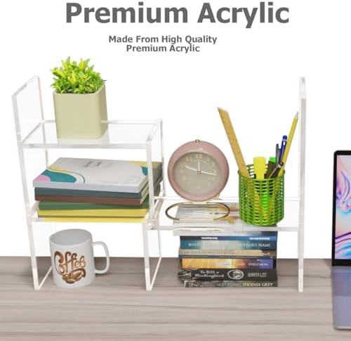 My Space Organizers Adjustable Acrylic Desk Shelf for Top of Desk: Clear Desktop Shelf, Premium Desktop Bookshelf Organizer, Office Table Book Shelves - Image 3