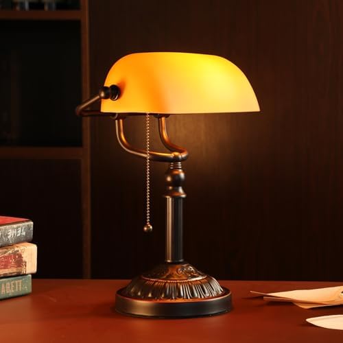 TORCHSTAR Amber Glass Bankers Desk Lamp with Pull Chain, E26 Base - Image 5