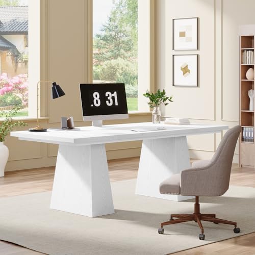 Tribesigns 63-Inch Executive Desk, Large Office Computer Desk with Double Pedestal, Modern Simple Workstations Writing Table Conference Table Business Furniture for Home Office, White - Image 5