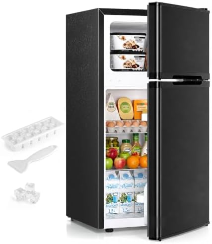Antarctic Star Compact Mini Fridge with Freezer,Double Door with Adjustable Thermostat,Small Fridge Removable Shelves for Dorm/Office,2.5 Cu.Ft,Black by AntarcticStar