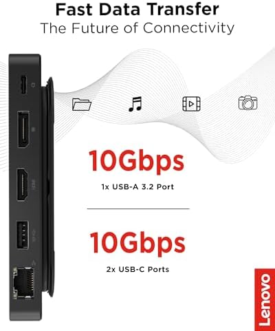 Lenovo USB-C Dual Display Travel Dock w/ 100W Power Adapter - 7 Ports, Integrated USB-C Cable, Universal Compatibility, Dual Displays at 4K - Black - Image 6