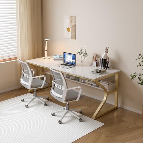 OSCHF 63-Inch Extra Long Desk with Storage Shelf, Gold - Image 7