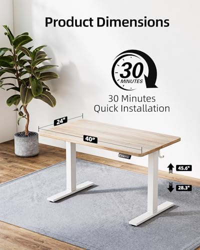 TIQLAB Height Adjustable Electric Standing Desk, 40 x 24 inch, Sit Stand Up Desk, Splice Board, Computer Home Office Desk, Maple Top - Image 5